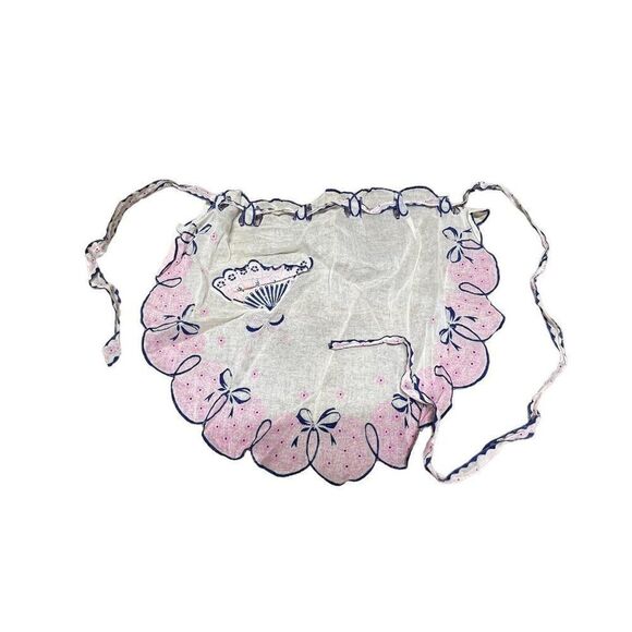 Vtg Handmade Pink Bow Sheer Waist Half Apron Cottagecore Farm Chore Boho Chic - Picture 1 of 3